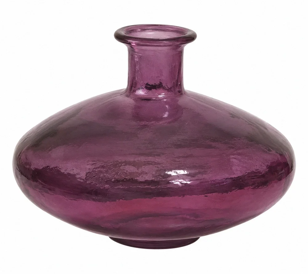 Vintage Amethyst Iridescent Art Glass Vase Purple Disc Bottle 7